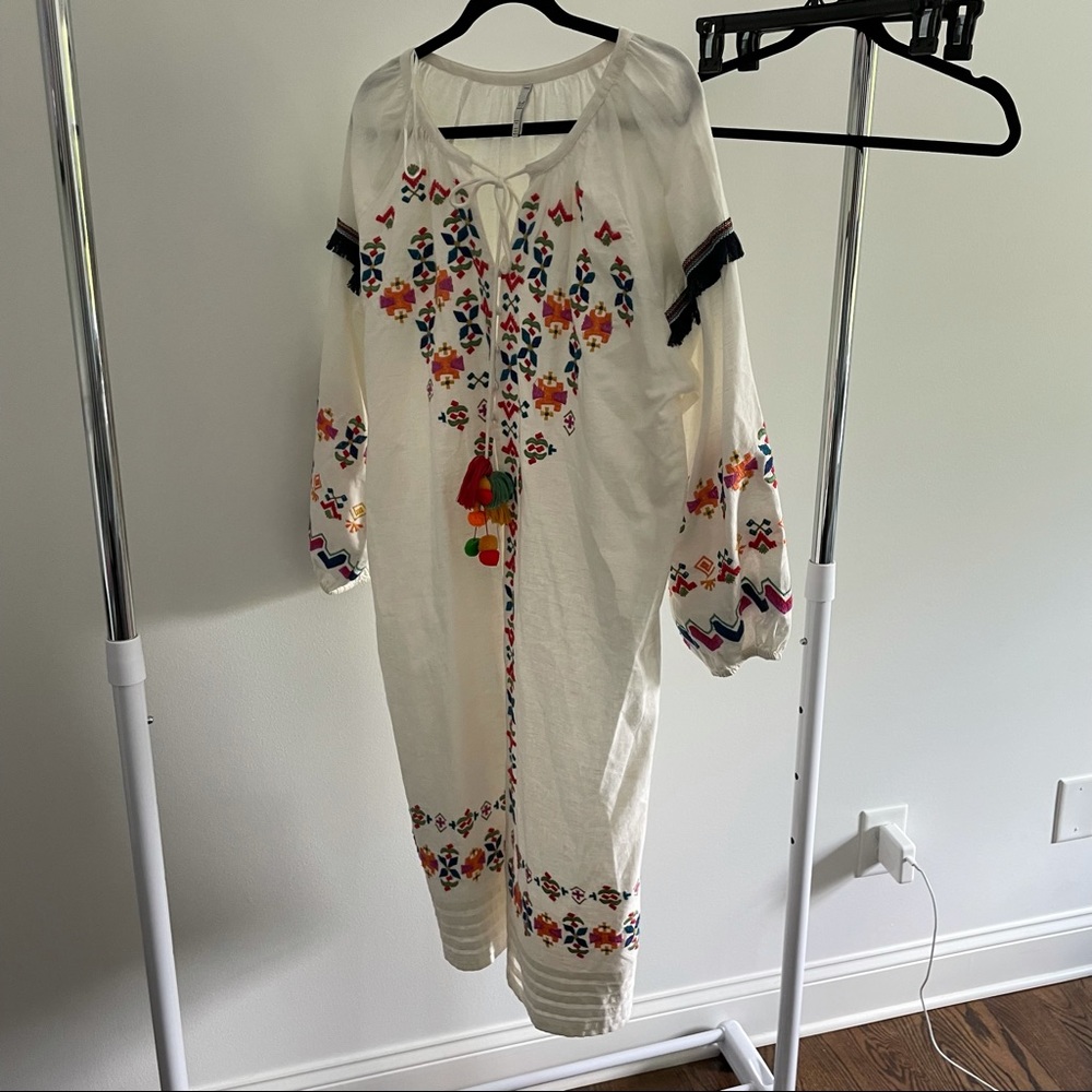 Zara trf Embroidered Tie-Front Long Tunic